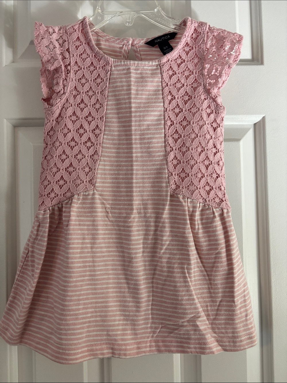 Nautica Pink Lace-Panel Striped Girls' Dress